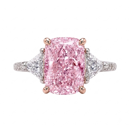 Platinum & 18K Fancy Intense Purplish Pink  3-Stone Diamond Ring